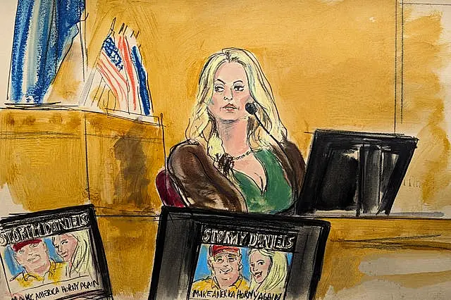 Stormy Daniels in the witness box in Manhattan Criminal Court last Thursday in New York 