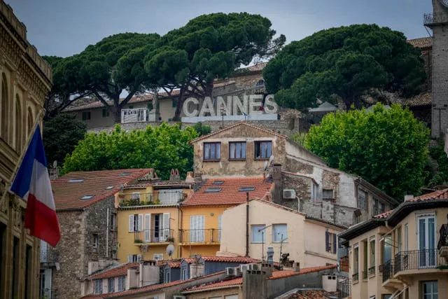 The Cannes sign is pictured above the old town ahead of the the 77th international film festival, Cannes, southern France 