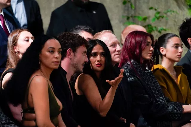 (L-R) Solange, Paul Mescal, Selma Hayek, François-Henri Pinault and Dua Lipa were all at the show