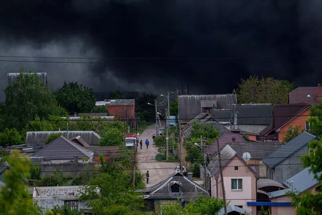 Smoke rises from Kharkiv