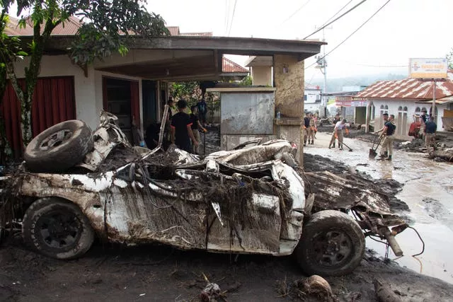 A vehicle damaged by a flash flood in Agam, West Sumatra, Indonesia 