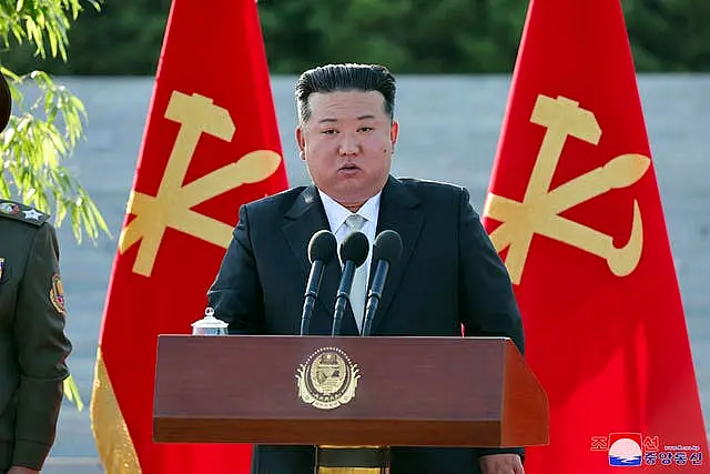 North Korean leader Kim Jong Un delivers a speech at the North’s Academy of Defence Sciences 