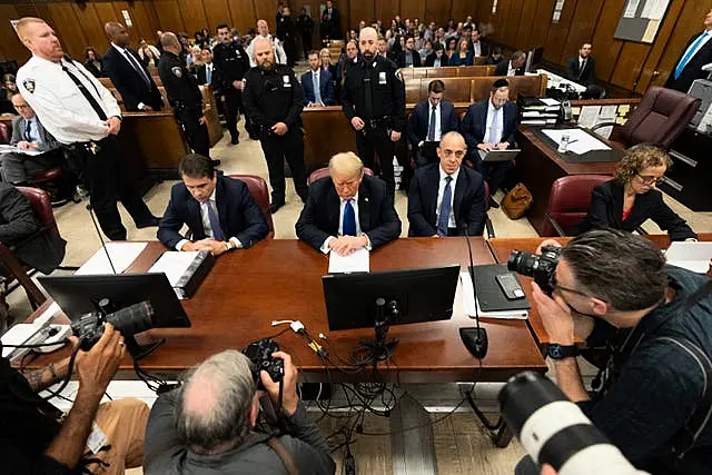 Former US president Donald Trump at Manhattan Criminal Court in New York