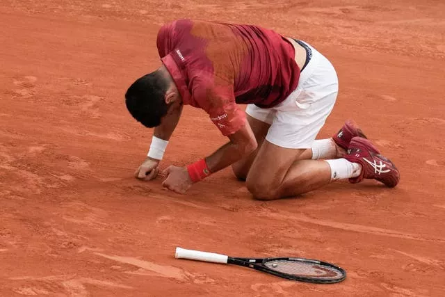Novak Djokovic slips at the French Open