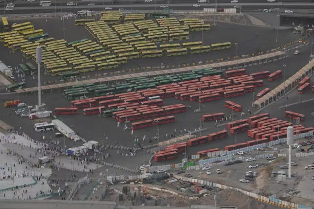 Pilgrim buses line up during the annual Hajj pilgrimage in Mecca 