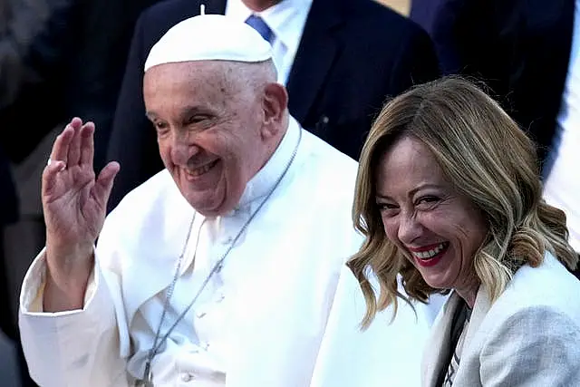 Pope Francis poses with Giorgia Meloni, Italy’s Prime Minister on day two of the 50th G7 summit at Borgo Egnazia, southern Italy