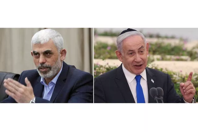 Hamas’ leader in Gaza, Yahya Sinwar, and Israeli Prime Minister Benjamin Netanyahu