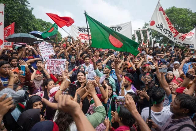 Protesters wave flags