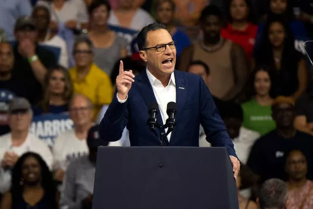 Josh Shapiro speaks before Kamala Harris and Tim Walz take to the stage