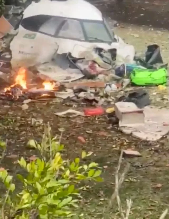 Wreckage of a plane that crashed by a home in Vinhedo, Sao Paulo state, Brazil 