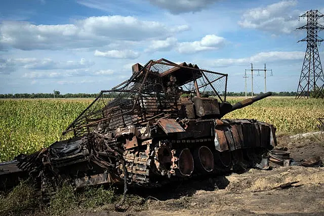 Destroyed and burned out tank