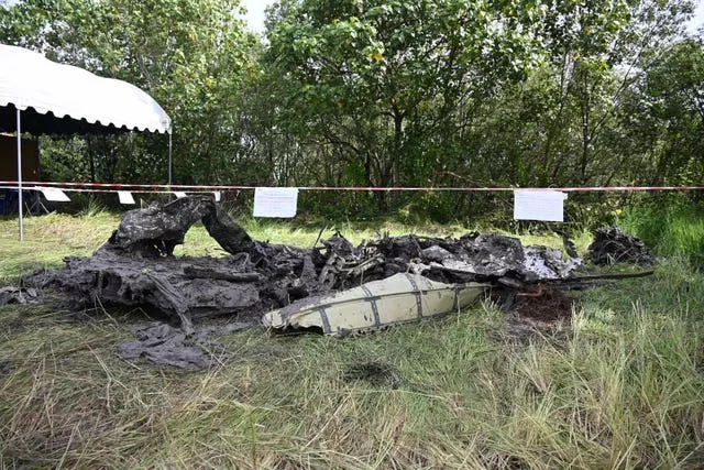 The wreckage of the plane in Chachoengsao province