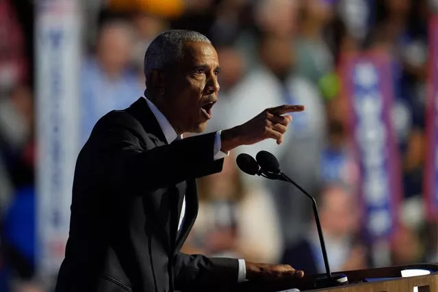 Former president Barack Obama addresses the convention