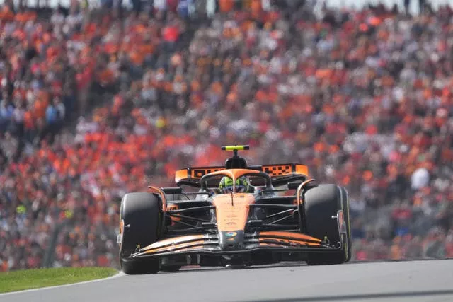 McLaren driver Lando Norris of Britain steers his car during the Formula One Dutch Grand Prix 