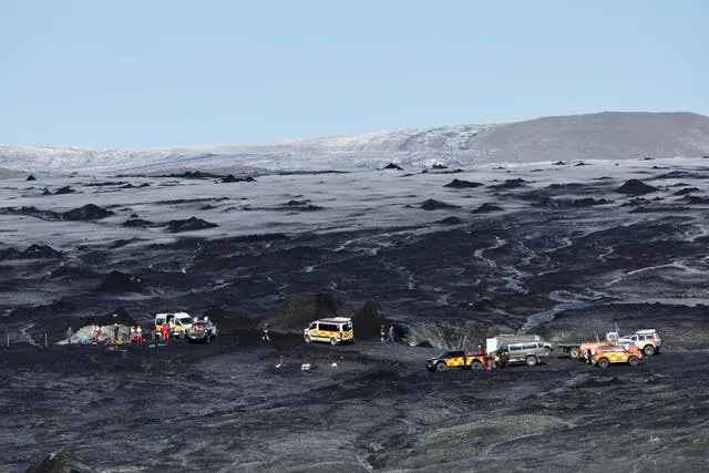 Cars and trucks of rescue workers