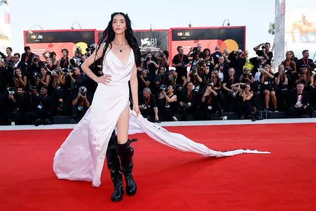 Mariacarla Boscono poses for photographers upon arrival for the premiere of the film ‘Beetlejuice Beetlejuice’ 