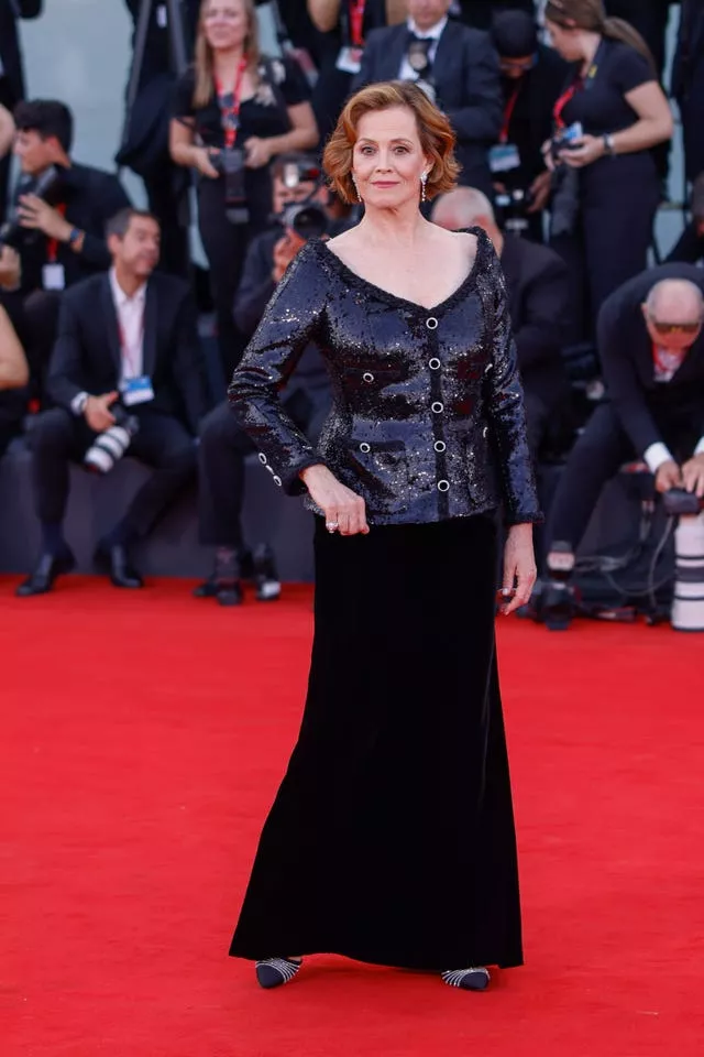 Sigourney Weaver poses for photographers upon arrival for the premiere of the film ‘Beetlejuice Beetlejuice'