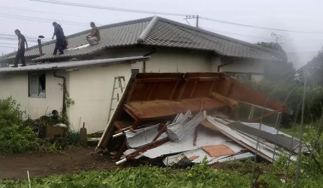 A house is seen damaged as the typhoon approaches in Miyazaki, Miyazaki prefecture, western Japan