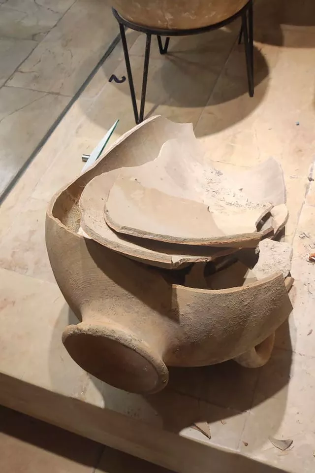 A rare bronze-era jar that was accidentally smashed by a four-year-old child during a visit to the Hecht Museumin Haifa, Israel 