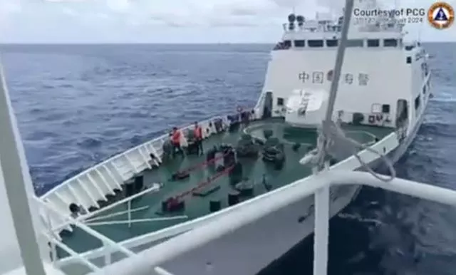 A Chinese Coast Guard ship with bow number 5205 collides with Philippine Coast Guard vessel BRP Teresa Magbanua 