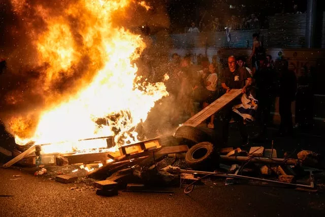 Flames spread on an Israeli street