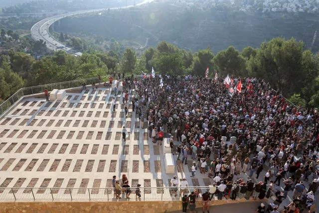 Israel Mourners in Jerusalem gather for the burial of Israeli-American hostage Hersh Goldberg-Polin, who was killed in Hamas captivity in the Gaza Strip