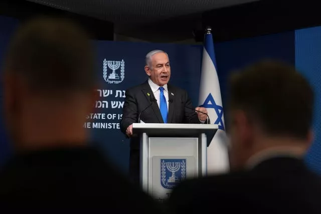 Israeli Prime Minister Benjamin Netanyahu speaks during a press conference at the Government Press office in Jerusalem