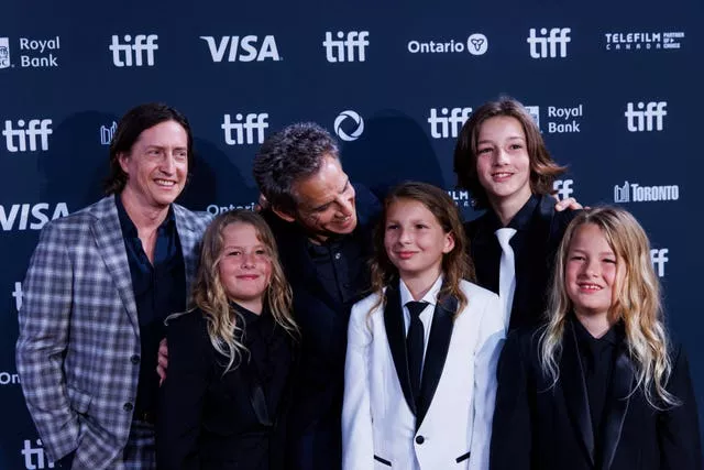 David Gordon Green, Arlo Janson, Ben Stiller, Ulysses Janson, Homer Janson and Atlas Janson pose at the premiere of Nutcrackers in Toronto