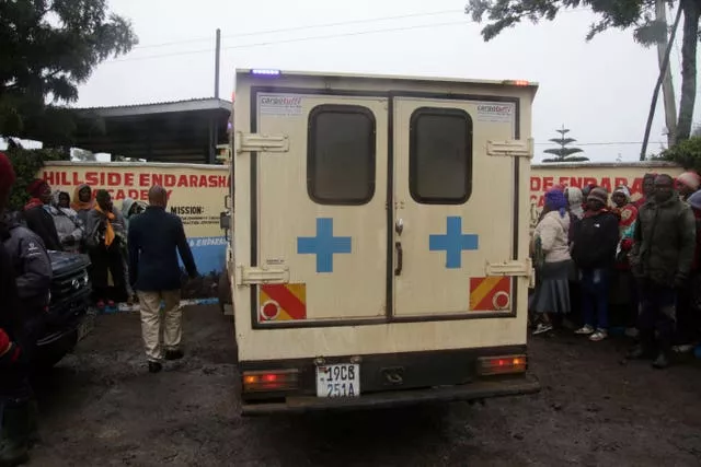 An ambulance parked outside a school