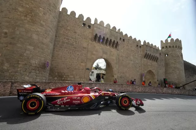 Charles Leclerc drives around the streets of Baku