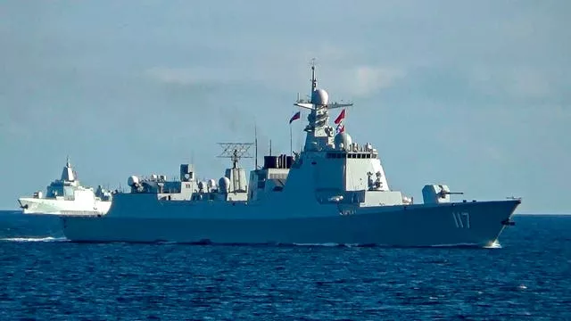 Russian and Chinese warships sail in the Peter the Great Gulf during Ocean-2024 strategic command and staff exercises in Russia 