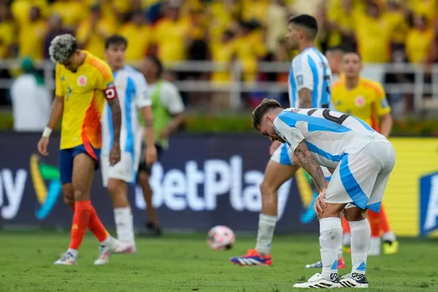 Argentina’s Alexis Mac Allister reacts during a match against Colombia