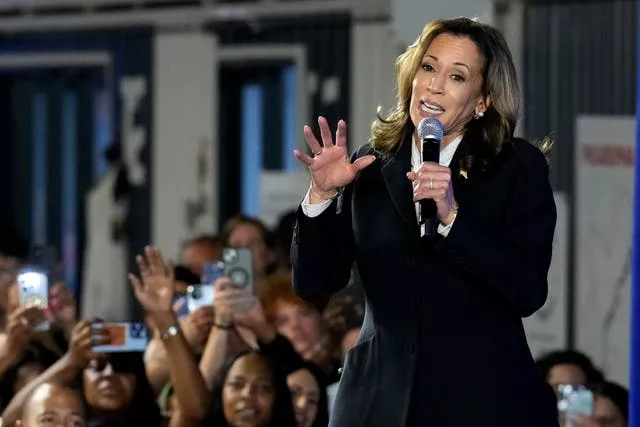 Democratic presidential nominee Vice President Kamala Harris speaks at a watch party at Cherry Street Pier after the presidential debate in Philadelphia 