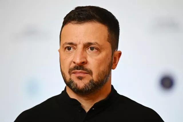 A close-up of Ukrainian President Volodymyr Zelensky