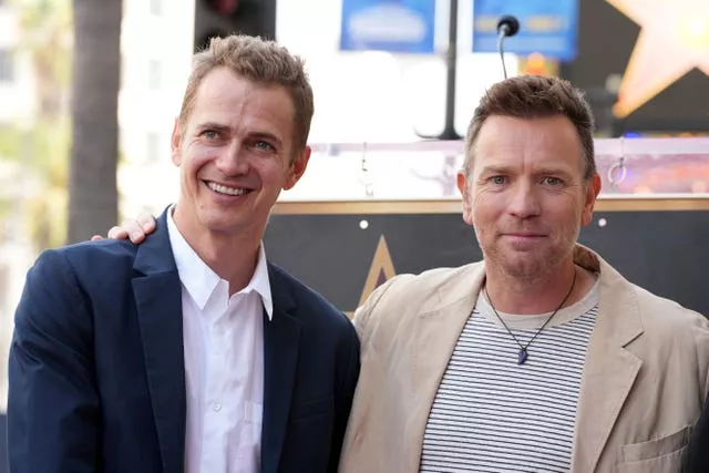 Ewan McGregor with Hayden Christensen on the Hollywood Walk of Fame