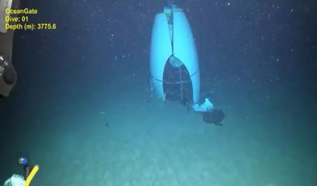 The remains of the Titan submersible on the floor of the Atlantic Ocean