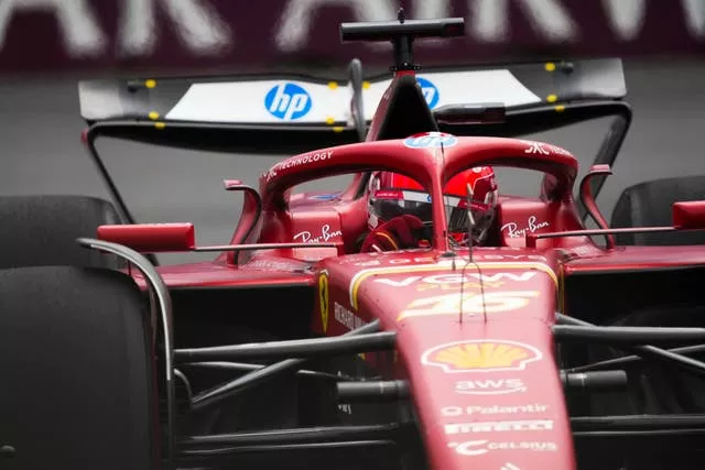 Charles Leclerc drives for Ferrari in Baku