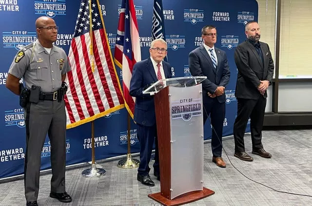 Governor Mike DeWine holding a news conference