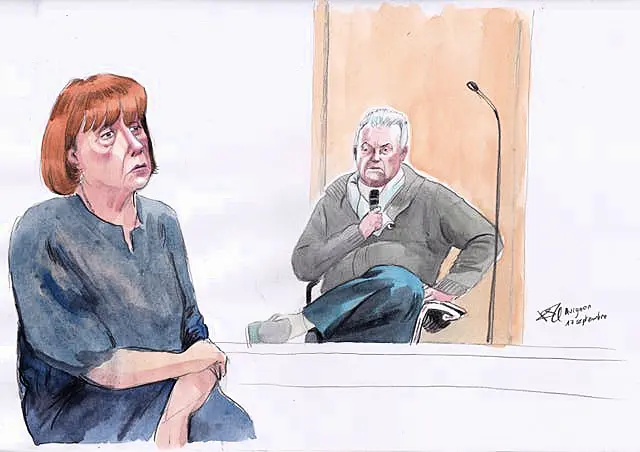 A court artist sketch Gisele Pelicot and her ex-husband Dominique Pelicot, during his trial 