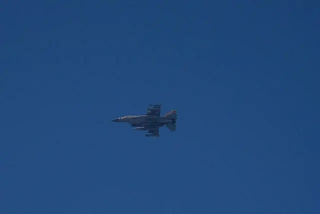 An Israeli fighter jet is seen from Hadera