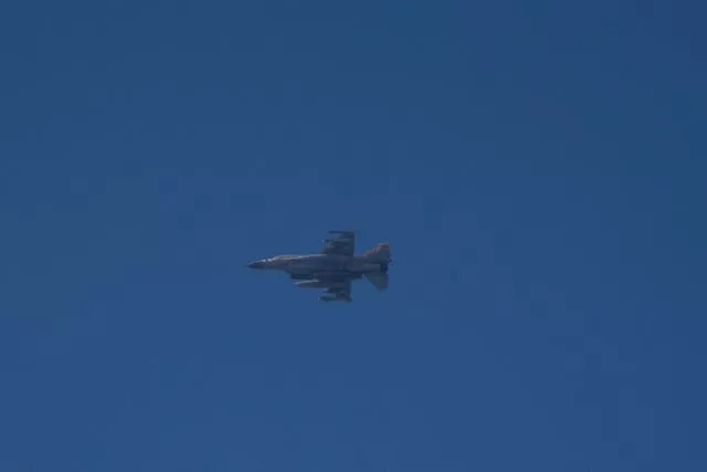 An Israeli fighter jet is seen from Hadera