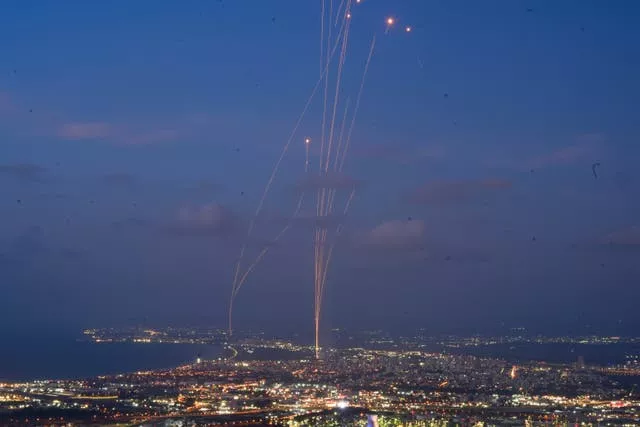 Israeli Iron Dome air defence system fires to intercept rockets that were launched from Lebanon