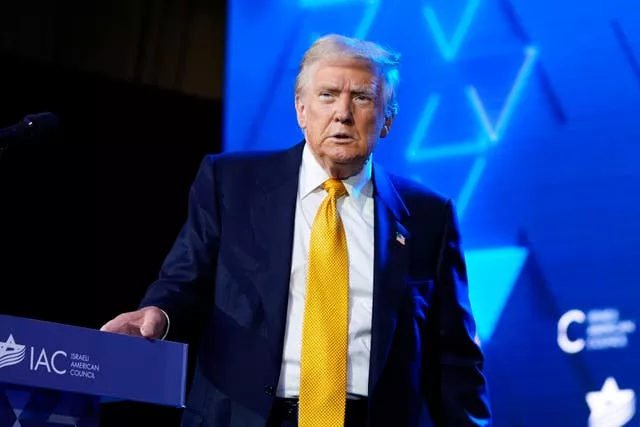 Republican presidential candidate former President Donald Trump speaks at the Israeli American Council National Summit