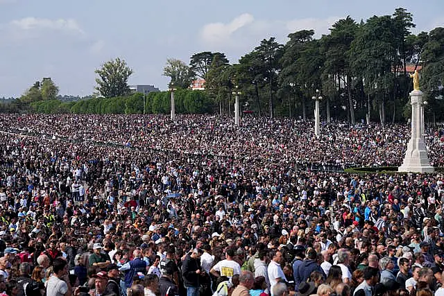 Tens of thousands of people gather at the Roman Catholic holy shrine of Fatima during the IX Pilgrimage of the Blessing of Helmets, in Fatima, Portugal