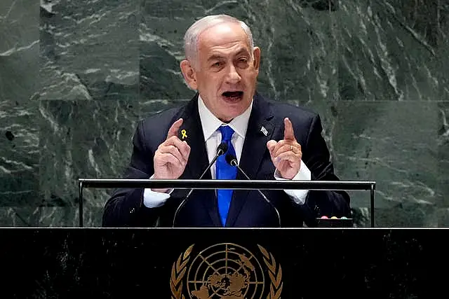 Benjamin Netanyahu addressing the United Nations General Assembly on Friday