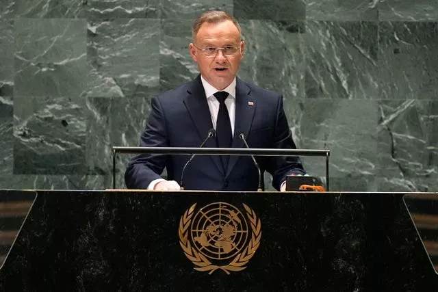 President of Poland Andrzej Duda addresses the 79th session of the United Nations General Assembly