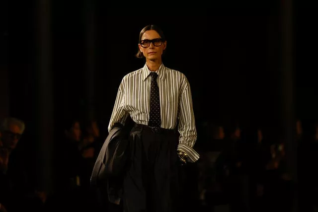 A model wears a creation as part of the Saint Laurent Spring/Summer 2025 collection 