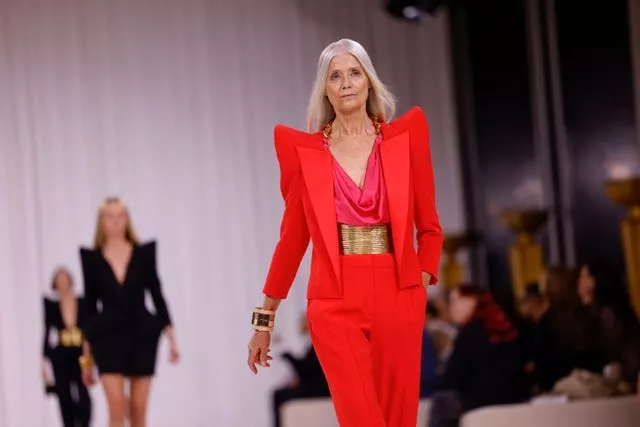 A model wears a creation as part of the Balmain Spring/Summer 2025 collection