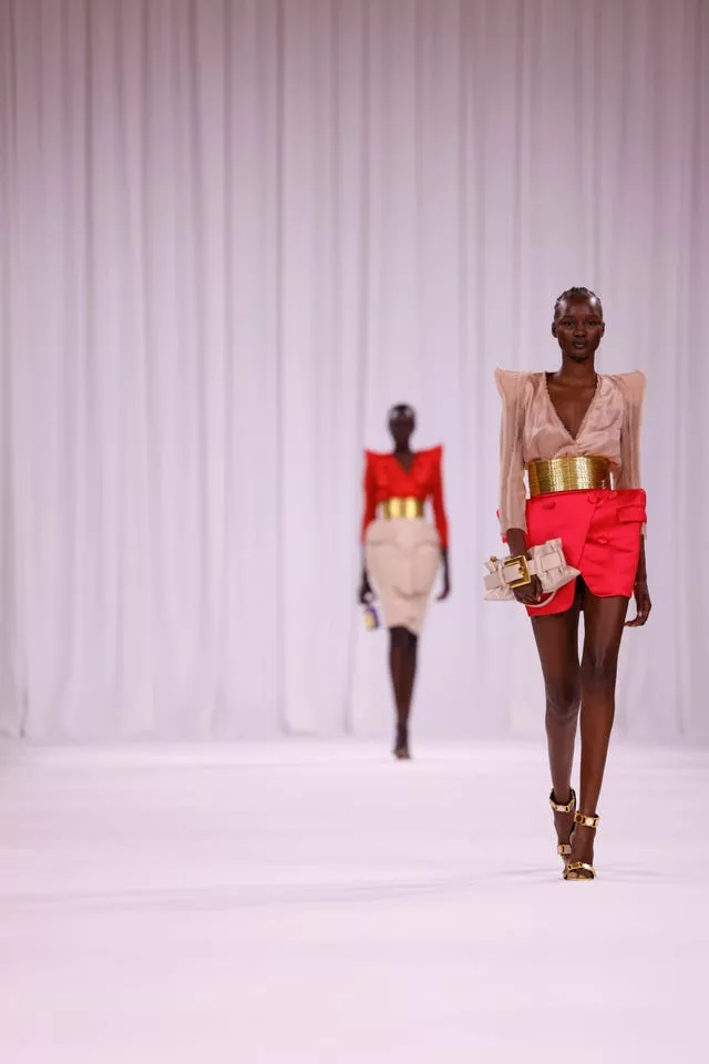 A model wears a creation as part of the Balmain Spring/Summer 2025 collection