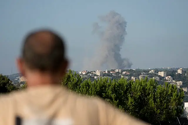 Smoke rises from an Israeli air strike north of Beirut, in the village of Ras Osta, Byblos district, seen from Maaysrah, Lebanon 